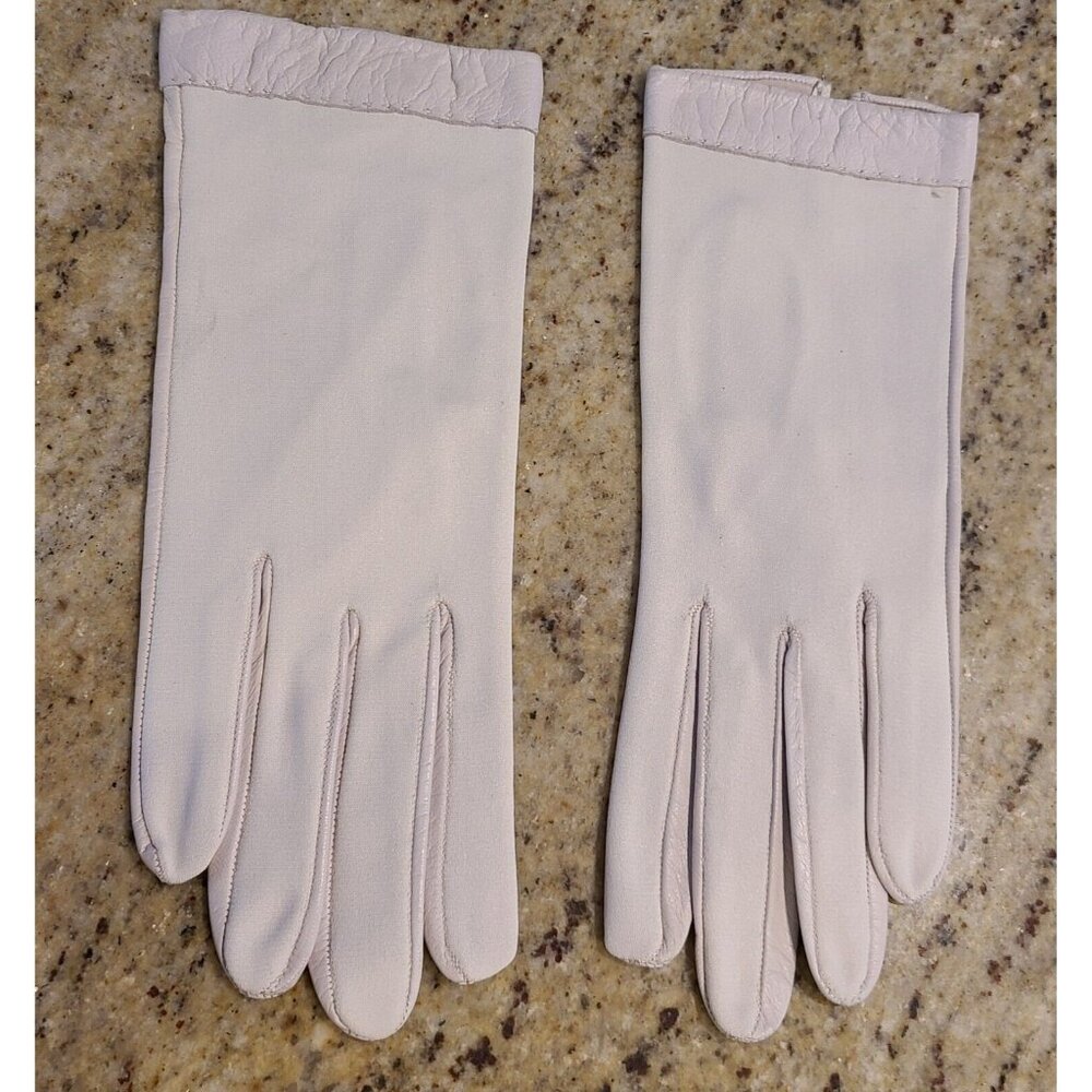 Vintage Size S 7 Beige Nylon Leather Palm 8.5" Gloves LeGant Bepoca Italy
